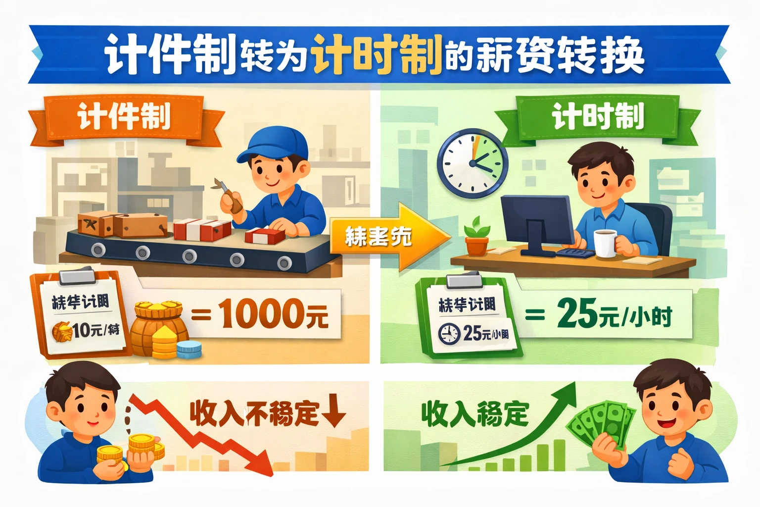 计件制转为计时制的薪资转换