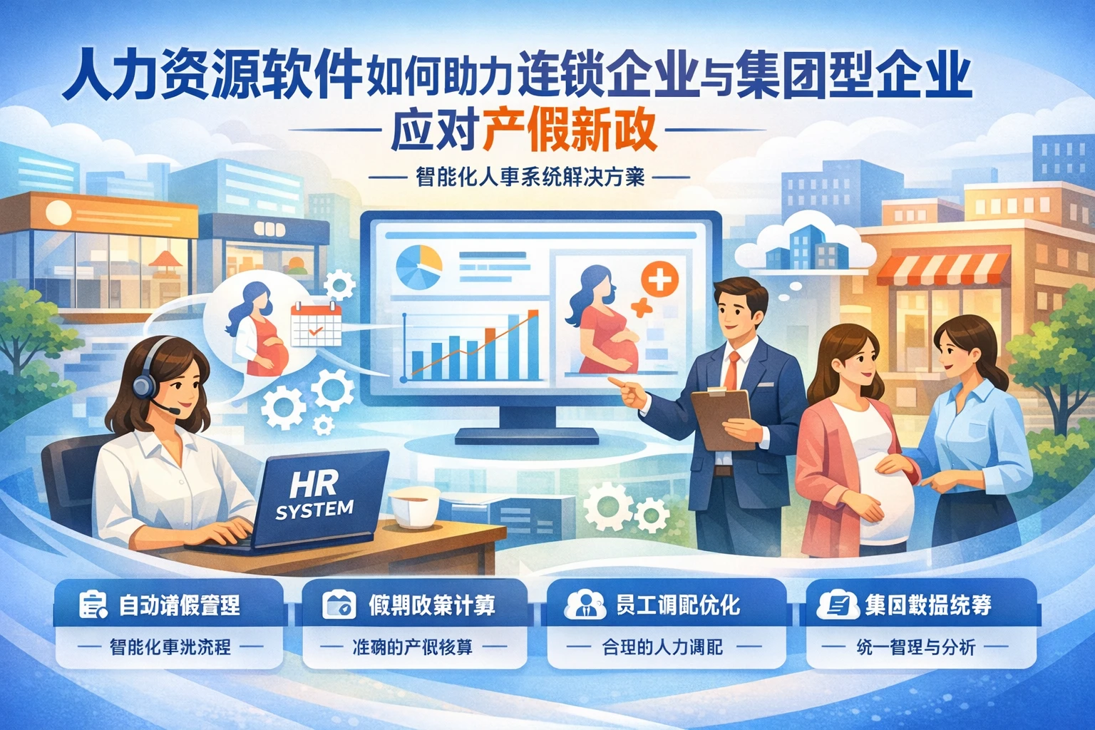 人力资源软件如何助力连锁企业与集团型企业应对产假新政——智能化人事系统解决方案