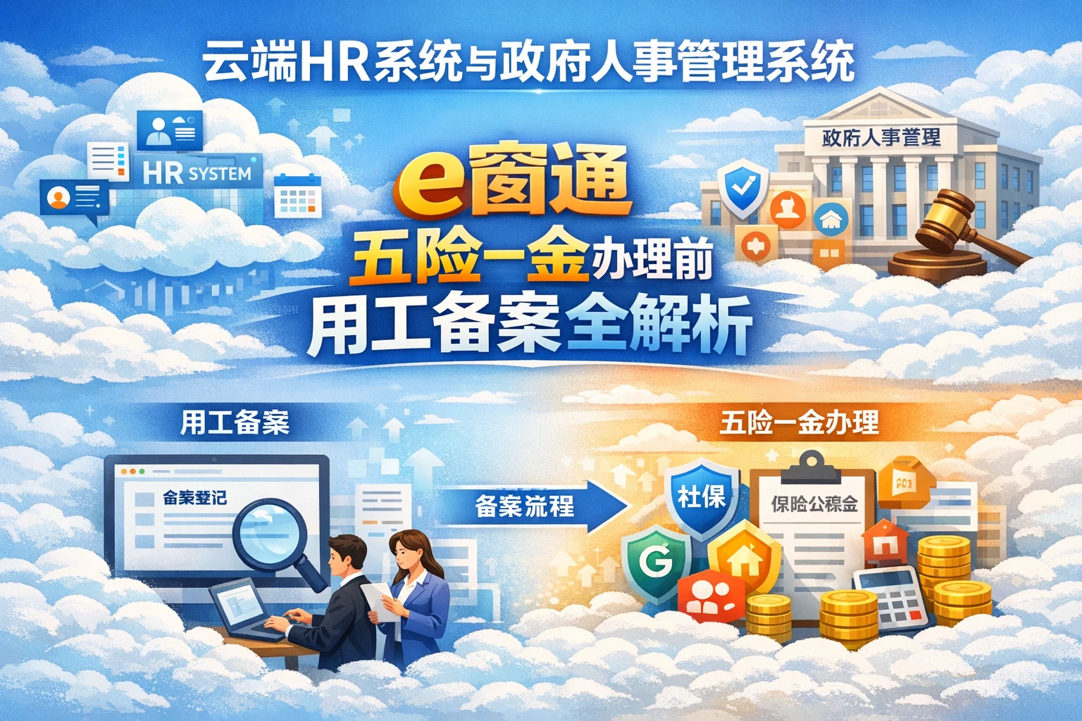 云端HR系统与政府人事管理系统：e窗通五险一金办理前用工备案全解析
