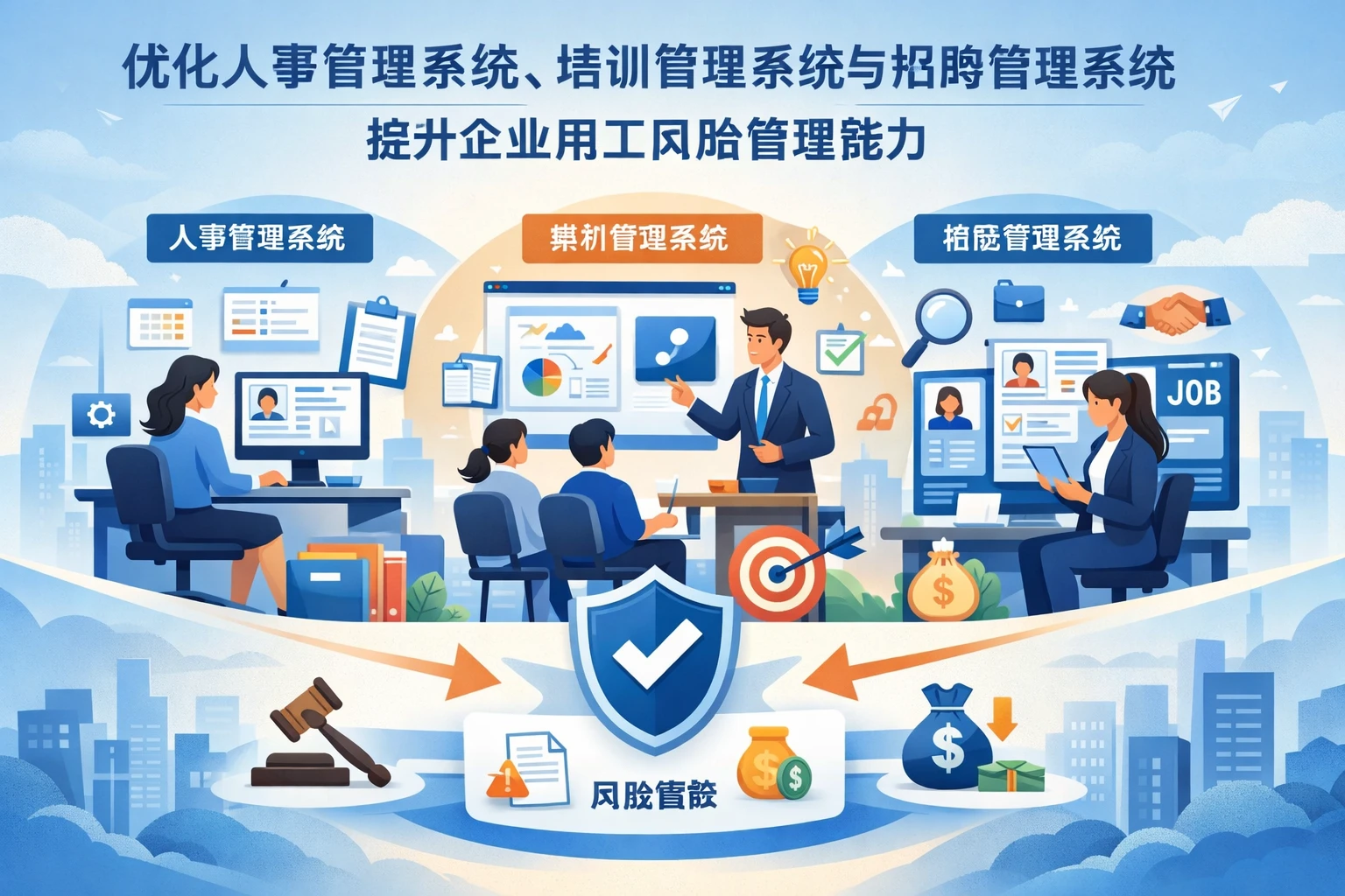 优化人事管理系统、培训管理系统与招聘管理系统，提升企业用工风险管理能力