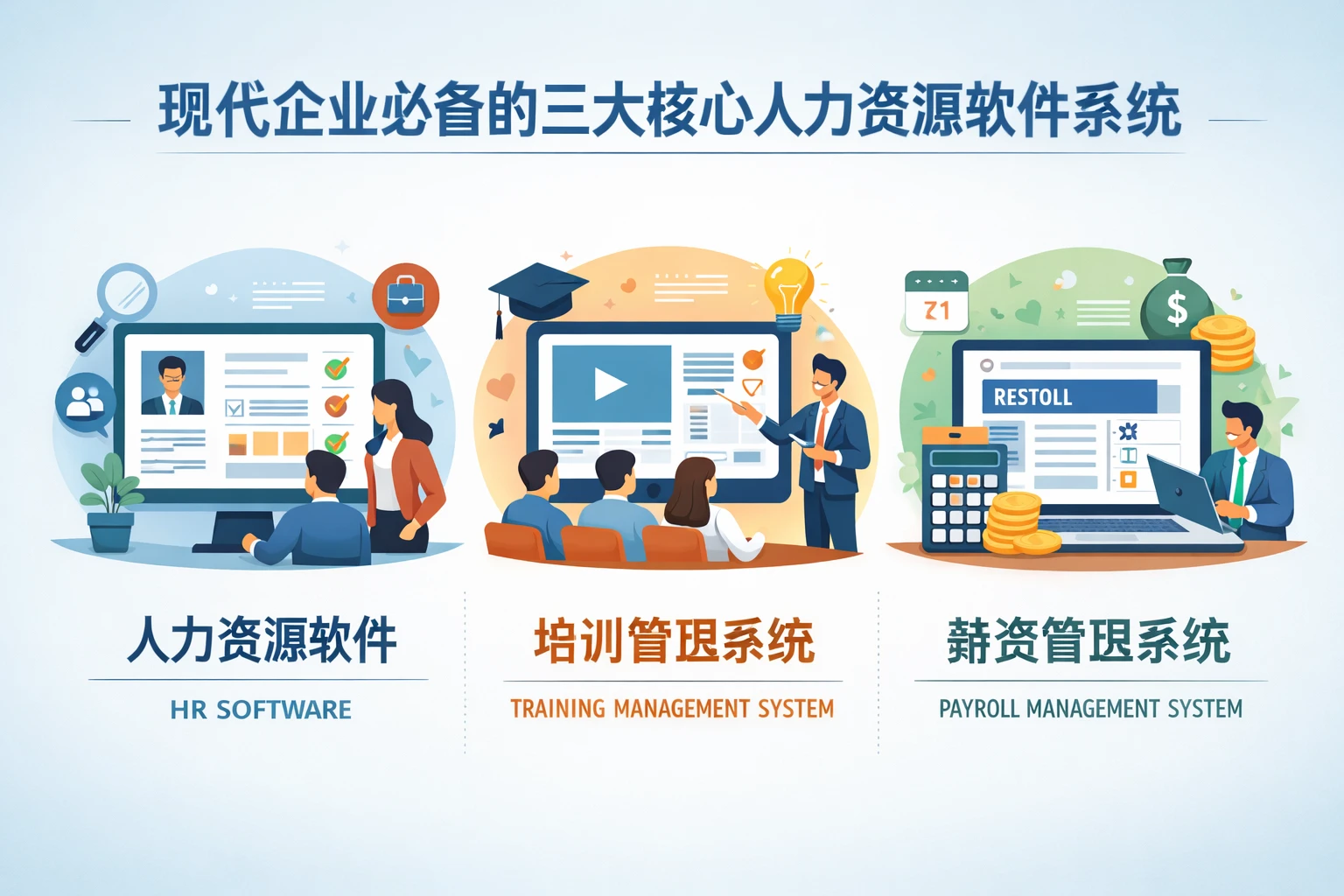 现代企业必备的三大核心人力资源软件系统:人力资源软件、培训管理系统与薪资管理系统