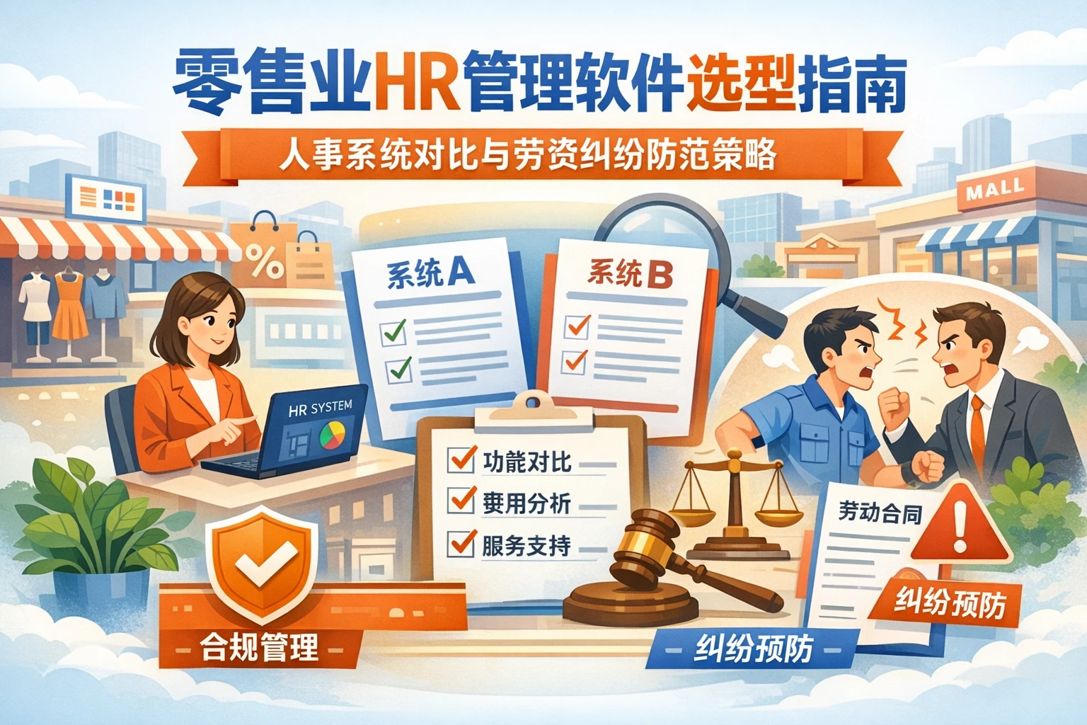 零售业HR管理软件选型指南:人事系统对比与劳资纠纷防范策略
