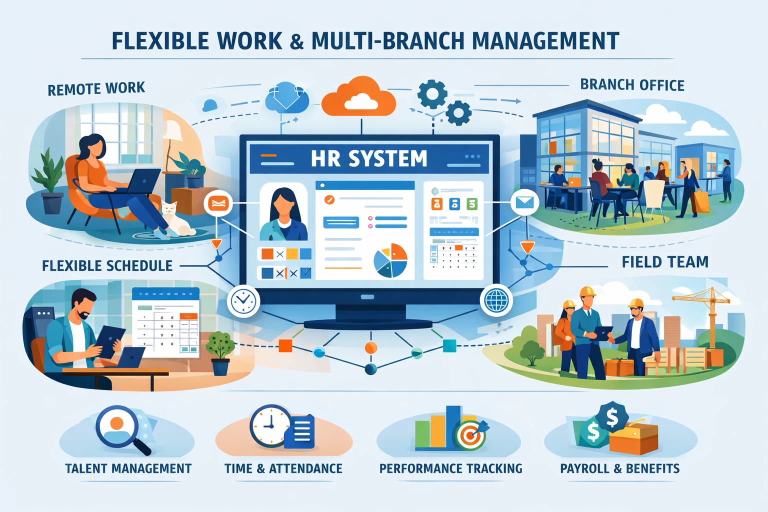 现代人力资源系统在弹性工作制与多分支管理中的核心作用