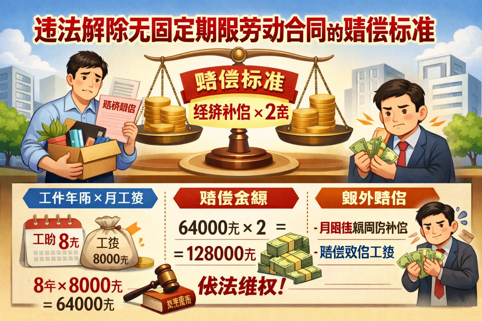 违法解除无固定期限劳动合同的赔偿标准