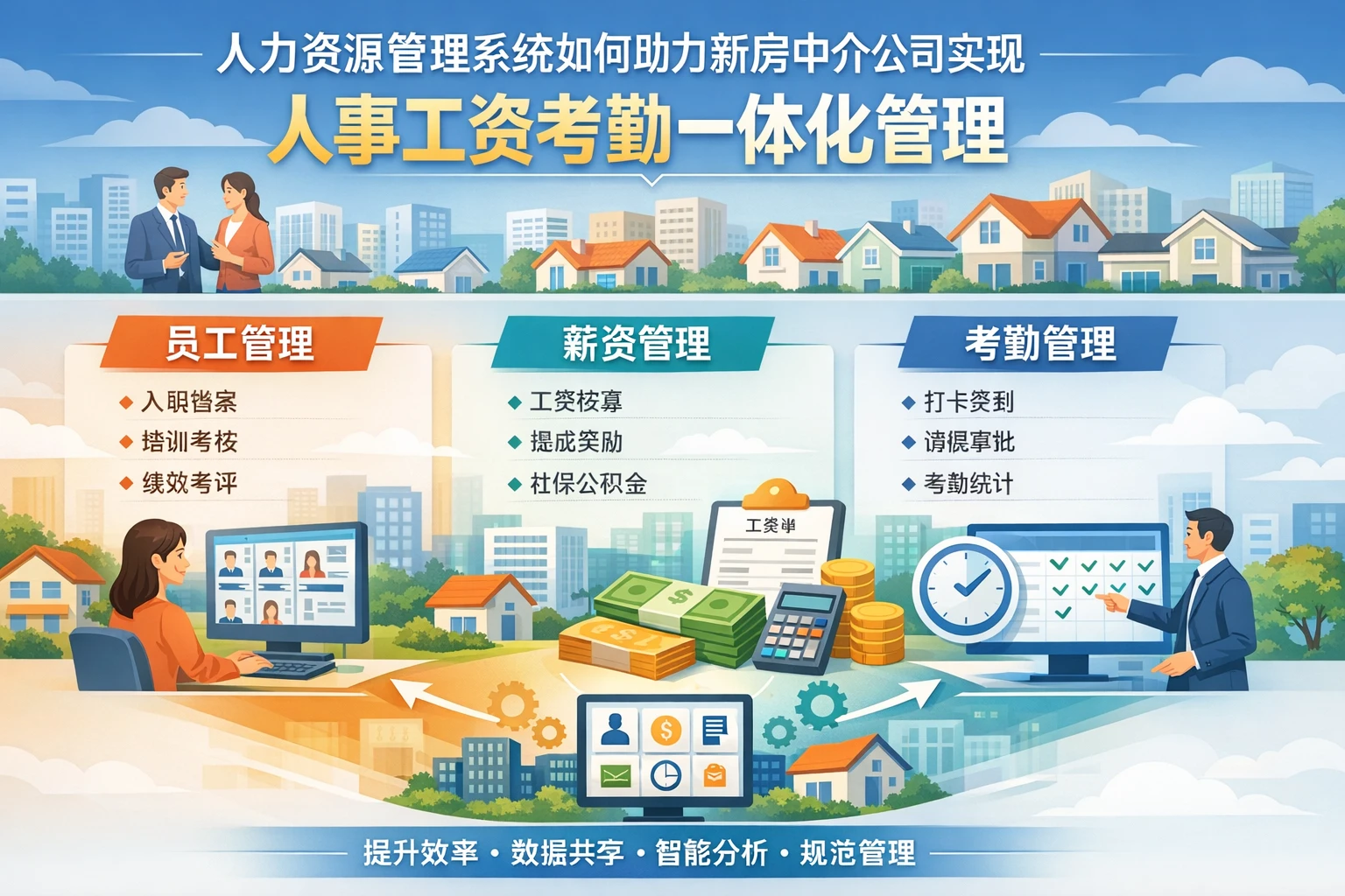 人力资源管理系统如何助力新房中介公司实现人事工资考勤一体化管理