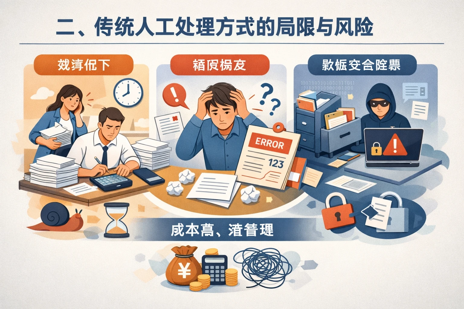 二、传统人工处理方式的局限与风险