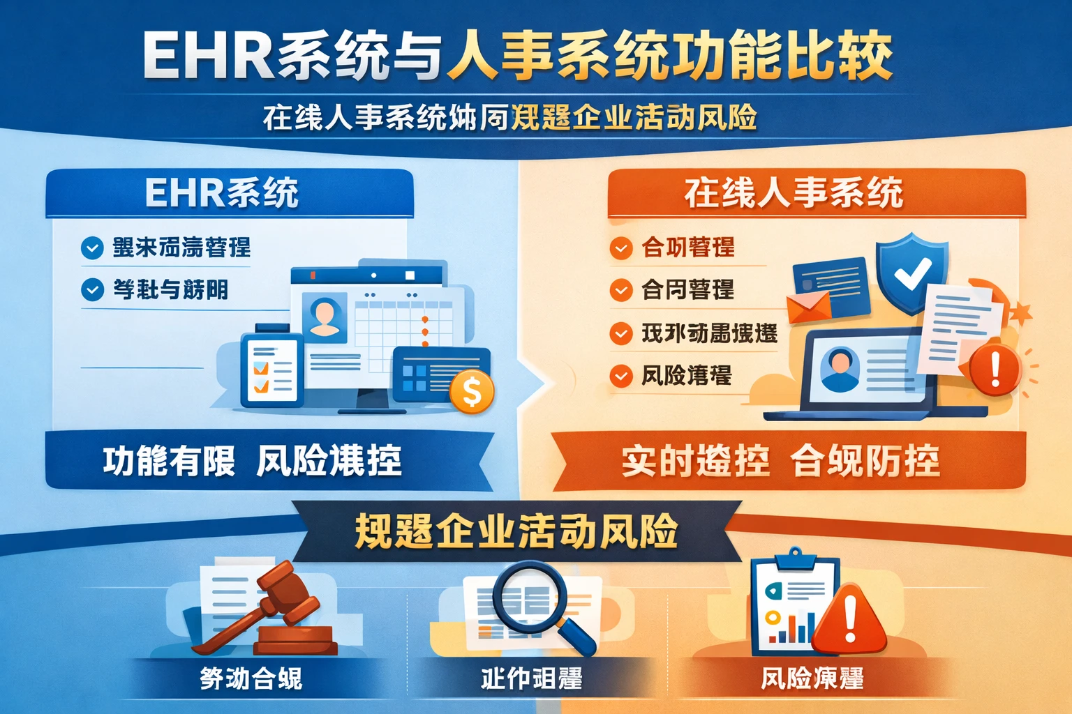 EHR系统与人事系统功能比较：在线人事系统如何规避企业活动风险