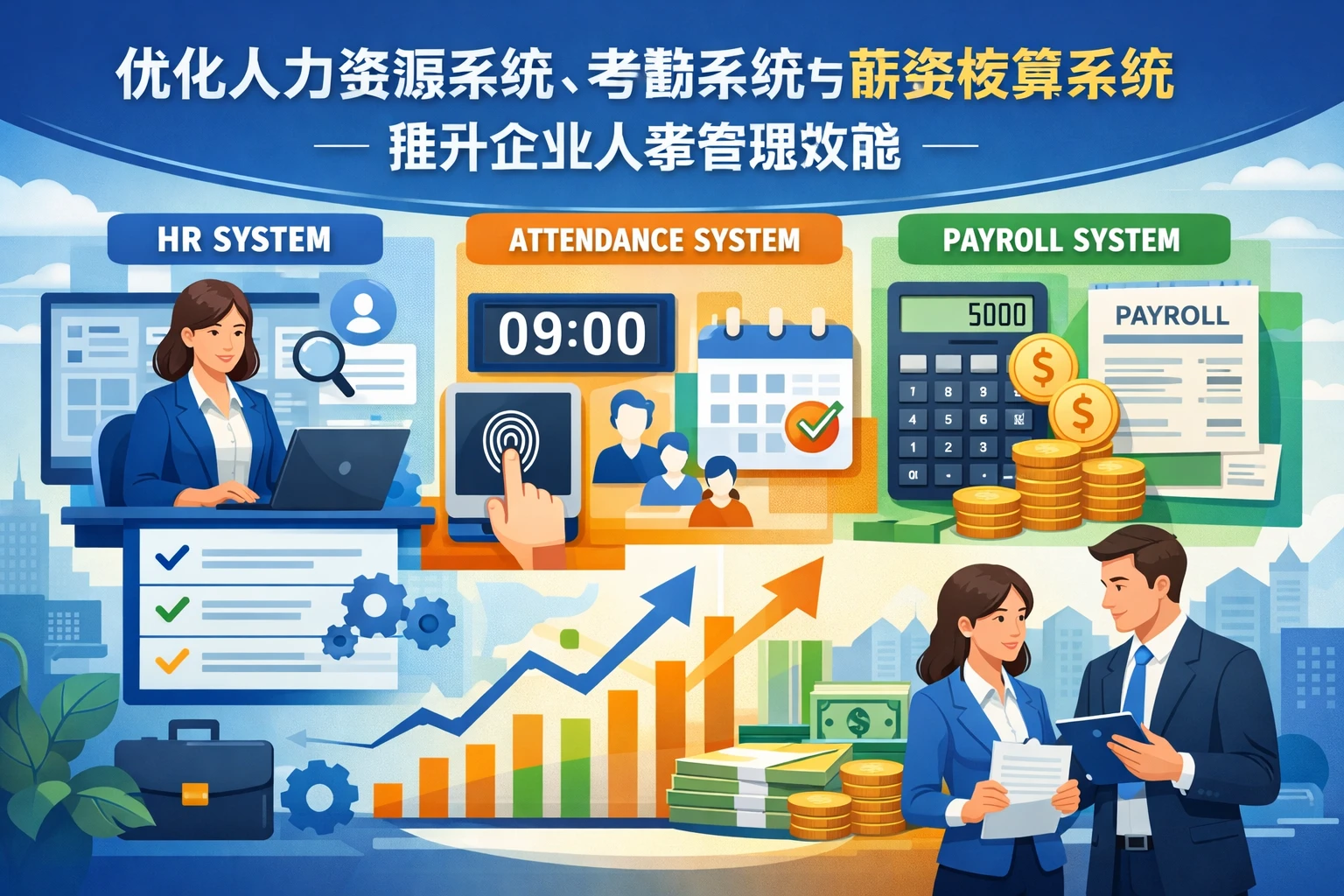优化人力资源系统、考勤系统与薪资核算系统，提升企业人事管理效能