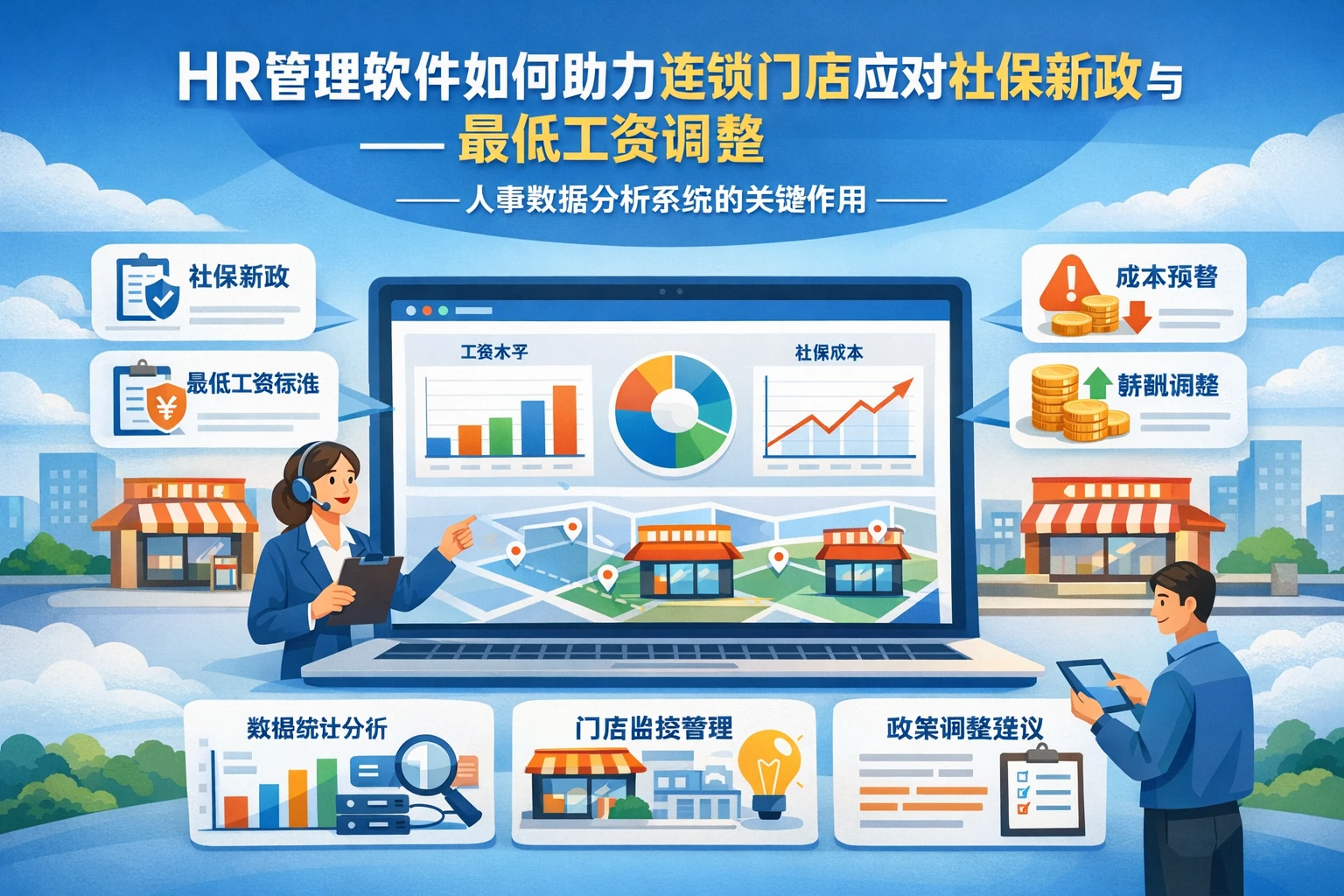 HR管理软件如何助力连锁门店应对社保新政与最低工资调整——人事数据分析系统的关键作用