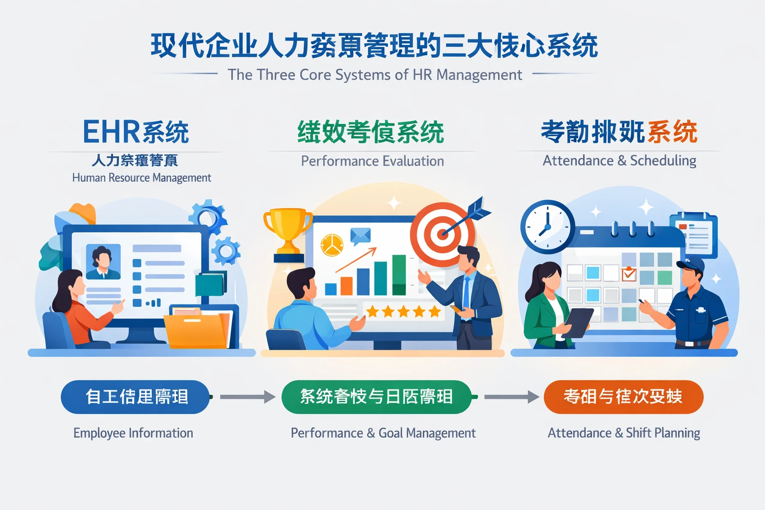 现代企业人力资源管理的三大核心系统：EHR系统、绩效考核系统与考勤排班系统