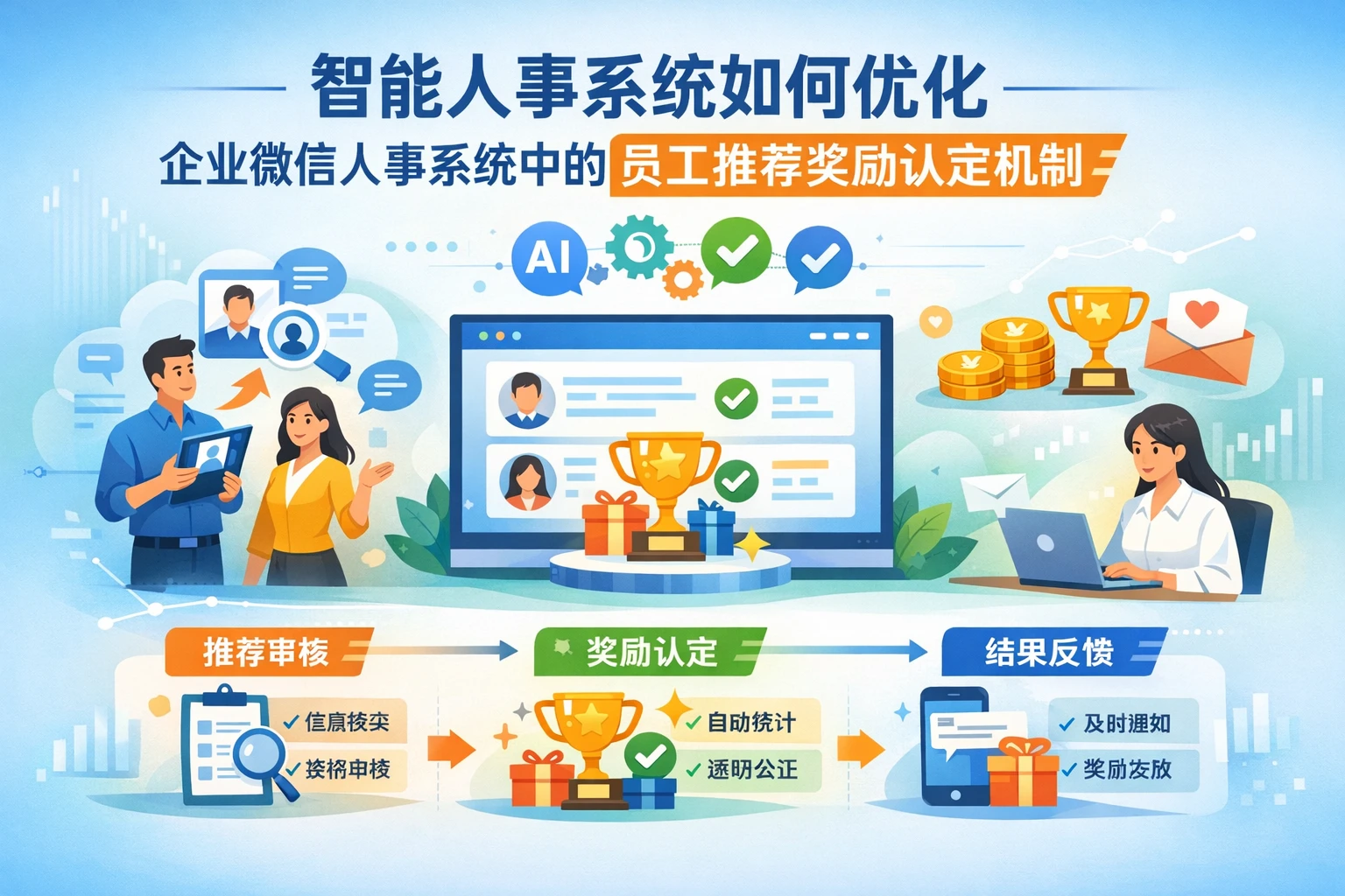 智能人事系统如何优化企业微信人事系统中的员工推荐奖励认定机制