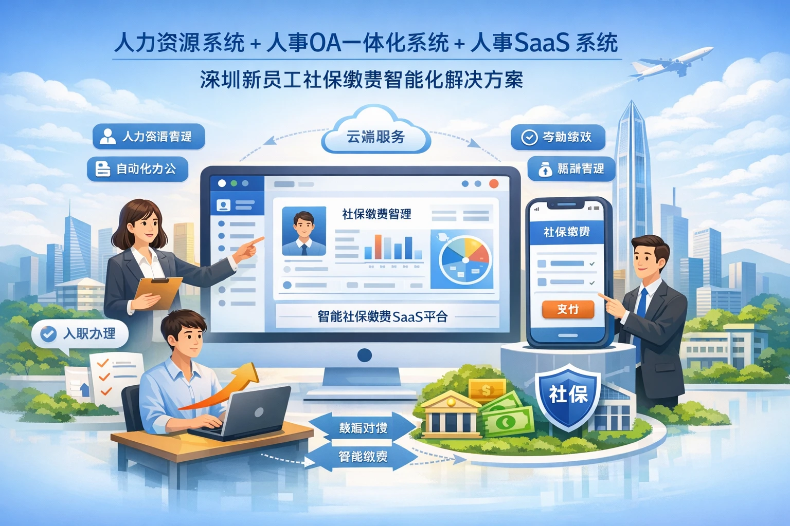 人力资源系统+人事OA一体化系统+人事SaaS系统:深圳新员工社保缴费智能化解决方案