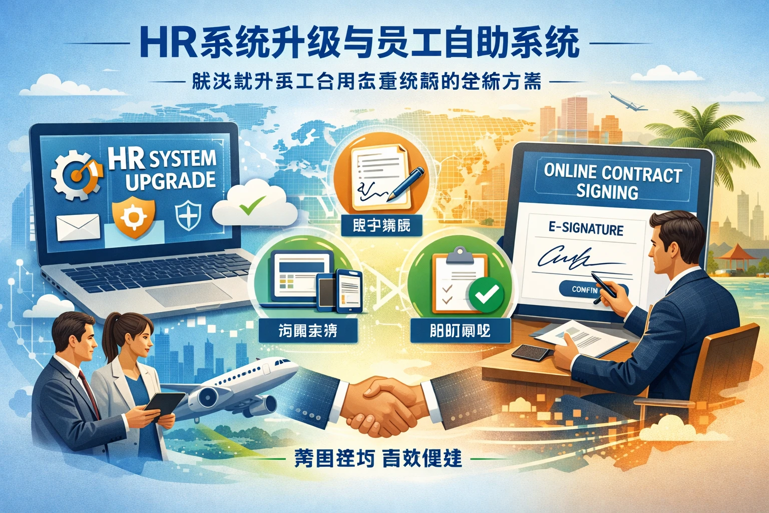 HR系统升级与员工自助系统：解决驻外员工合同签署难题的全新方案