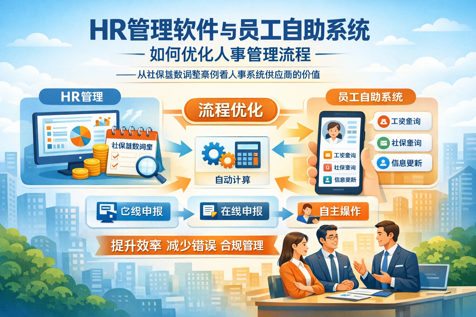 HR管理软件与员工自助系统如何优化人事管理流程——从社保基数调整案例看人事系统供应商的价值