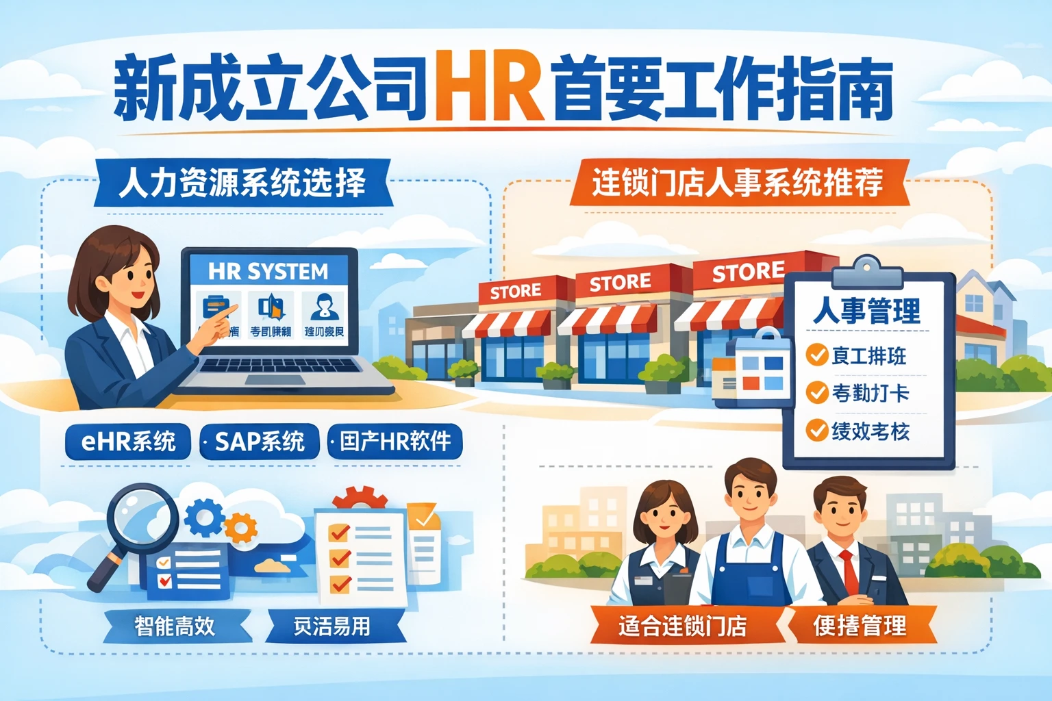 新成立公司HR首要工作指南:人力资源系统选择与连锁门店人事系统推荐