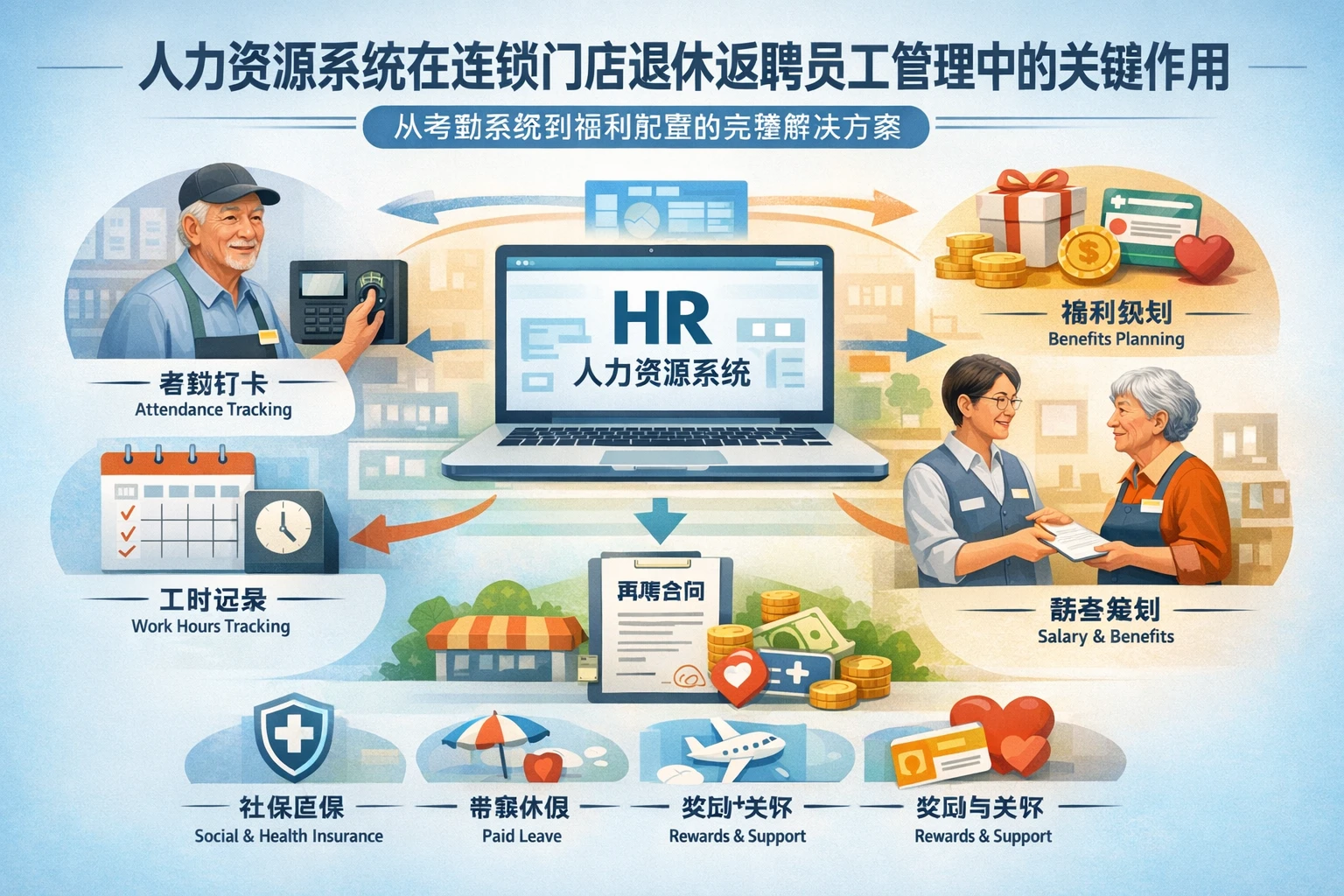 人力资源系统在连锁门店退休返聘员工管理中的关键作用：从考勤系统到福利配置的完整解决方案
