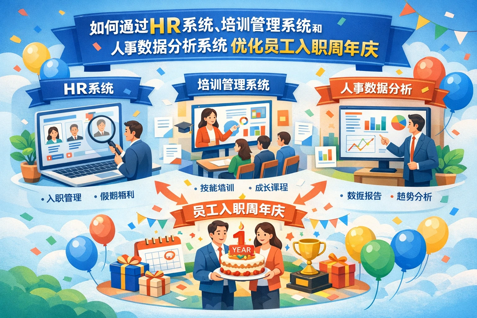 如何通过HR系统、培训管理系统和人事数据分析系统优化员工入职周年庆