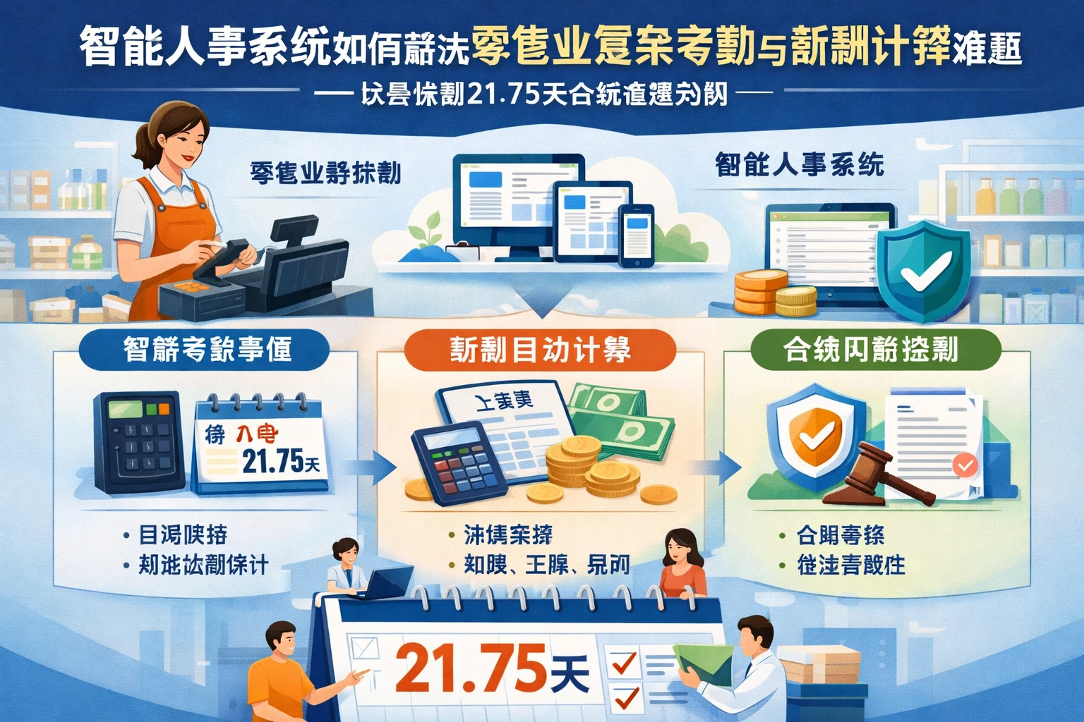 智能人事系统如何解决零售业复杂考勤与薪酬计算难题——以单休制21.75天合规管理为例