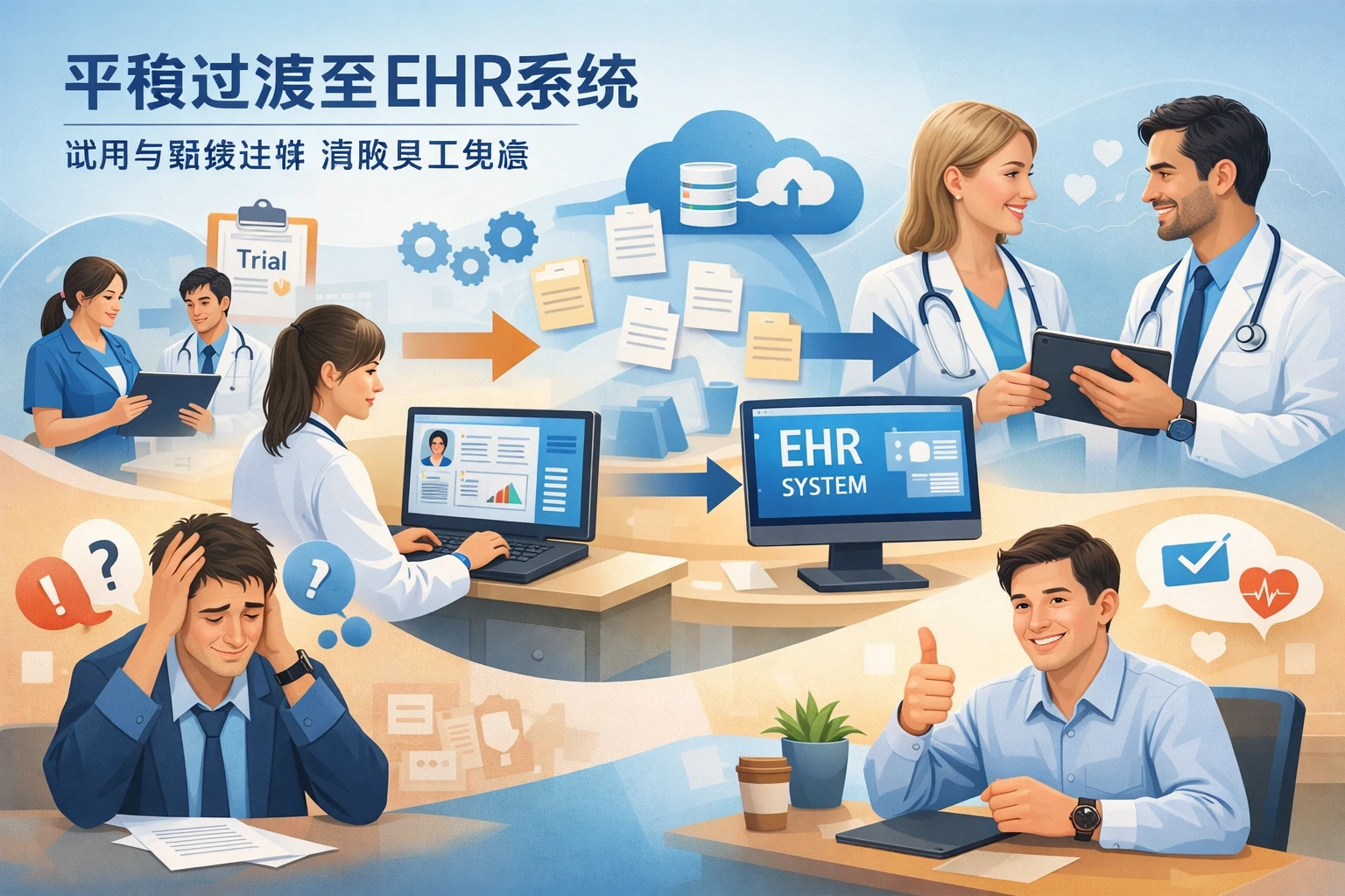 如何通过EHR系统试用与数据迁移实现平稳过渡，消除员工焦虑
