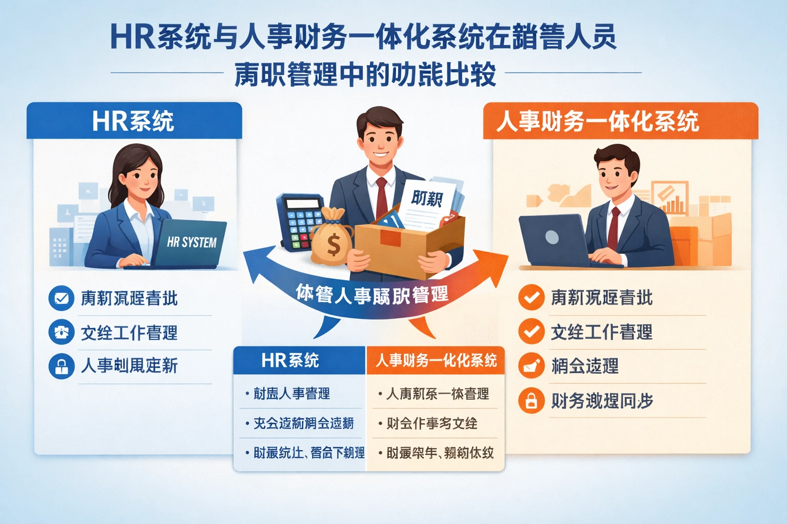 HR系统与人事财务一体化系统在销售人员离职管理中的功能比较