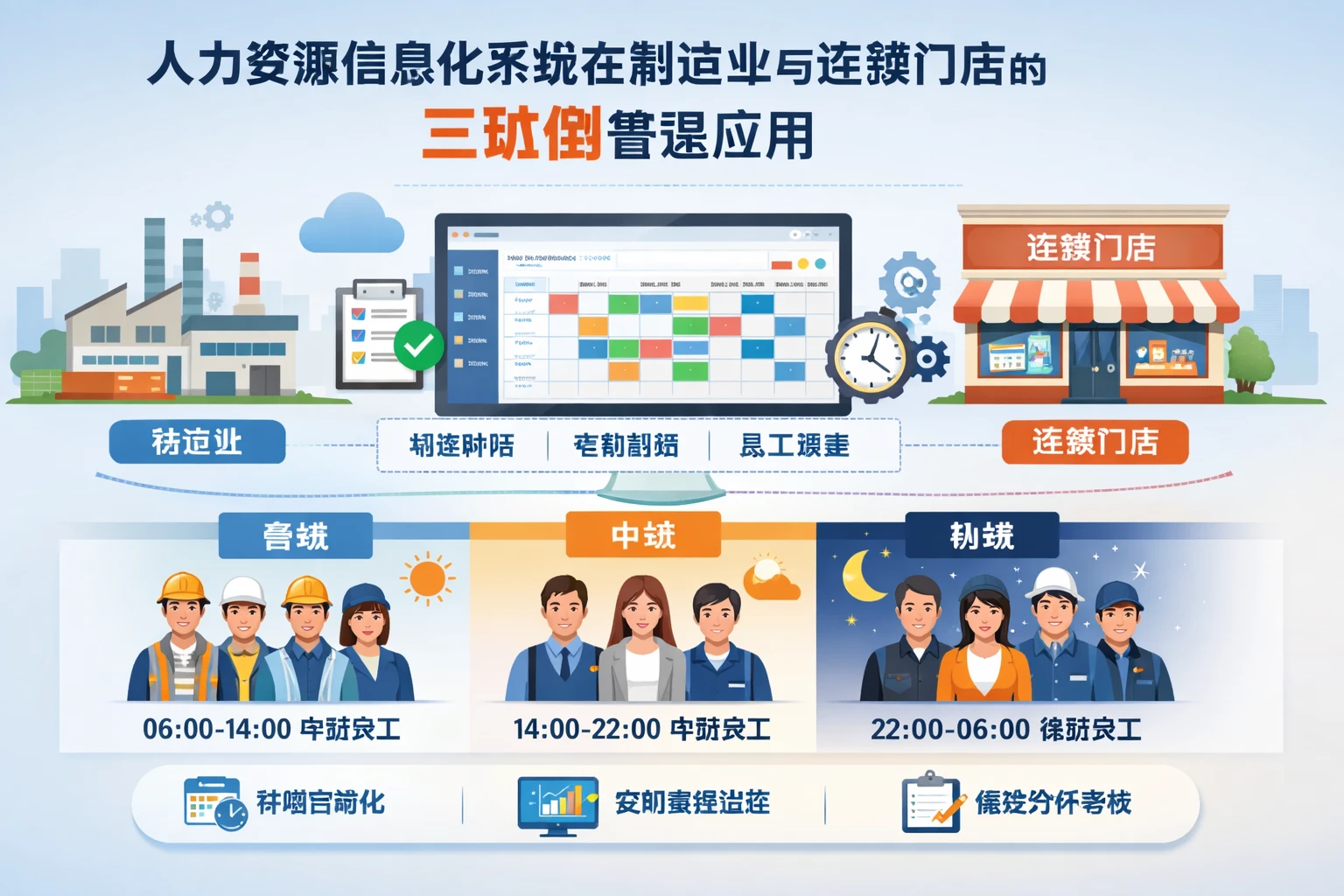 人力资源信息化系统在制造业与连锁门店的三班倒管理应用