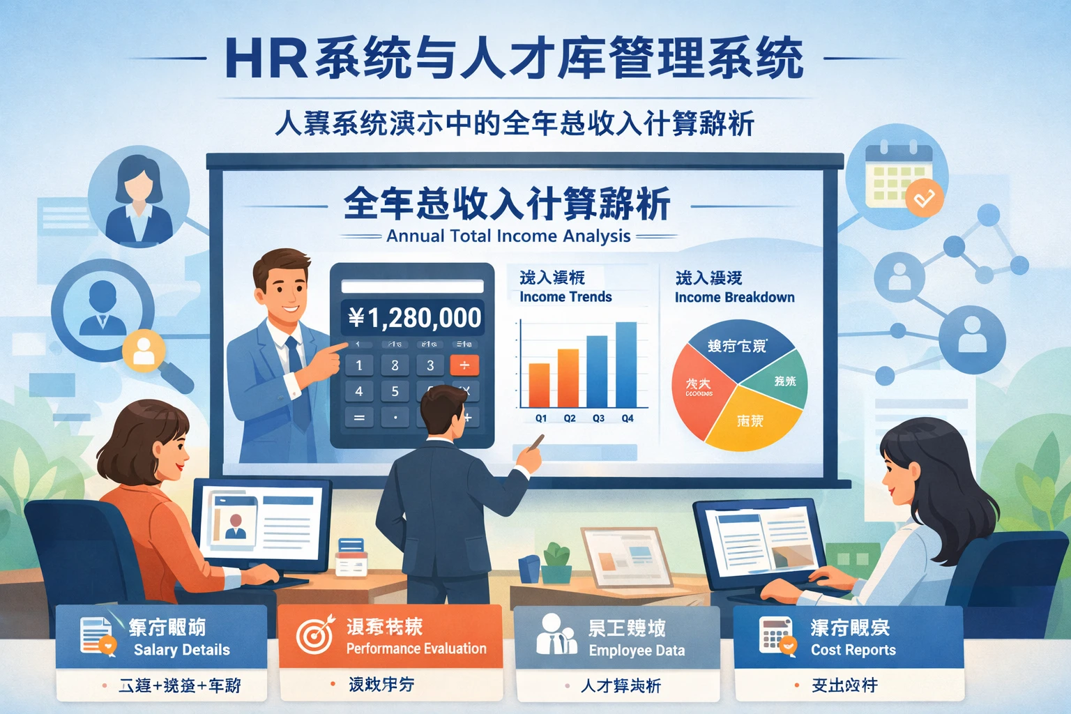 HR系统与人才库管理系统:人事系统演示中的全年总收入计算解析