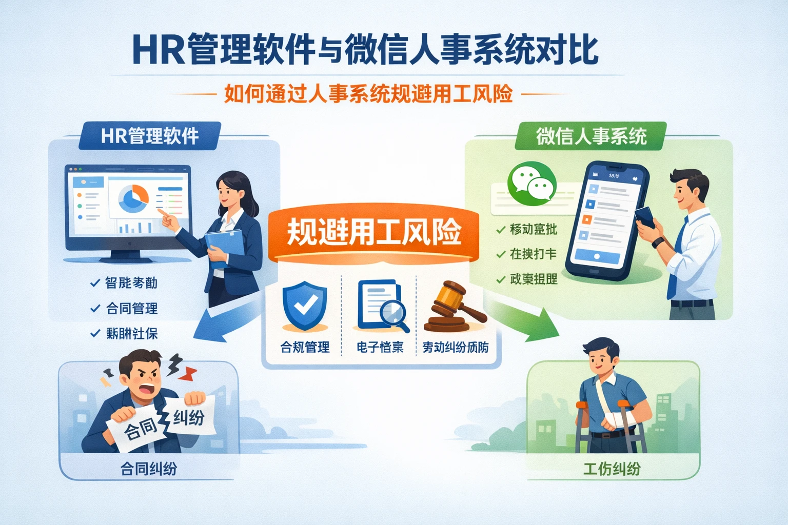 HR管理软件与微信人事系统对比：如何通过人事系统规避用工风险