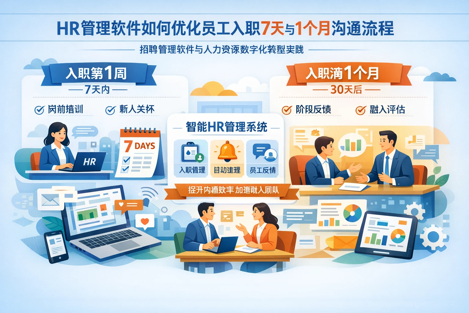 HR管理软件如何优化员工入职7天与1个月沟通流程 - 招聘管理软件与人力资源数字化转型实践