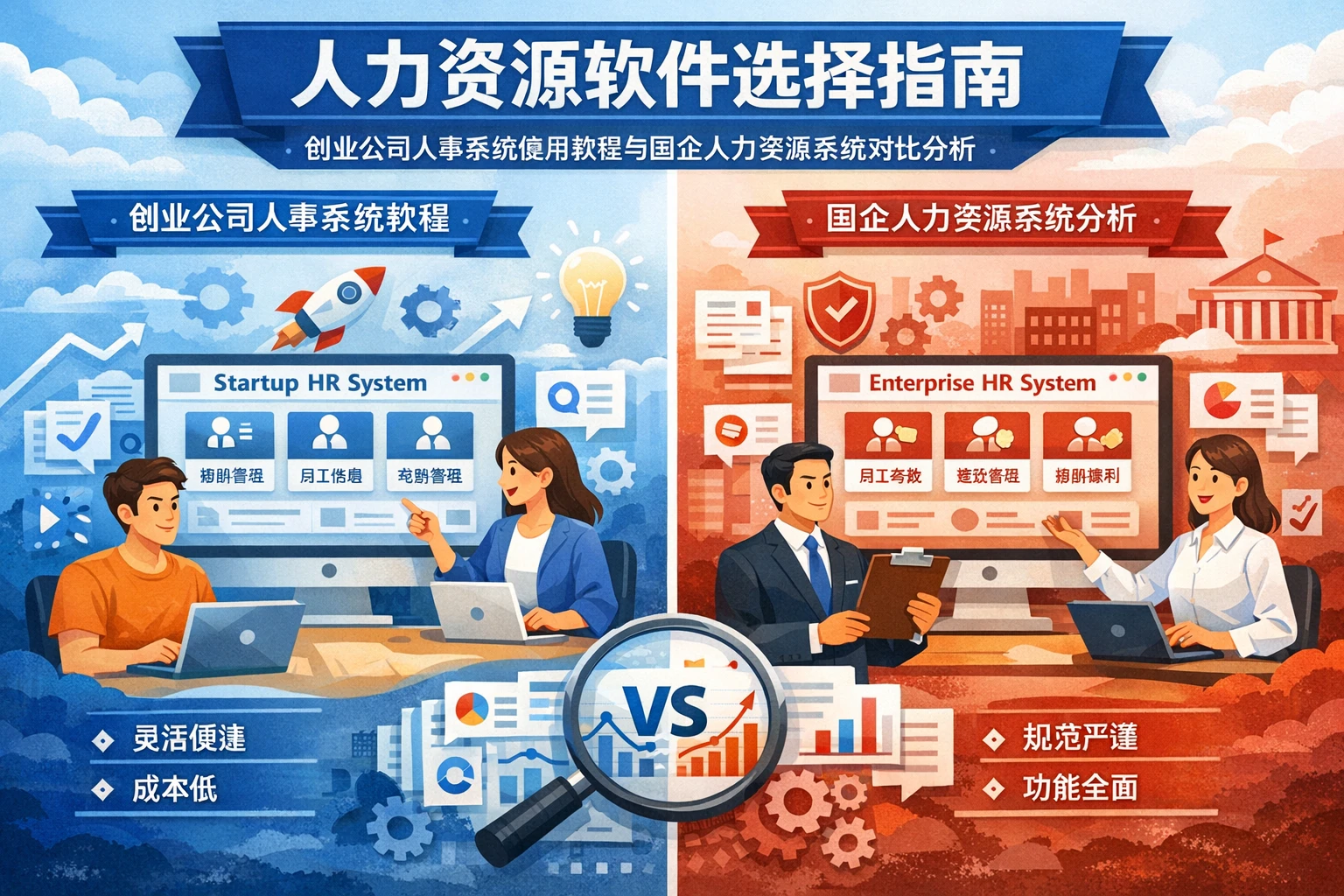 人力资源软件选择指南：创业公司人事系统使用教程与国企人力资源系统对比分析