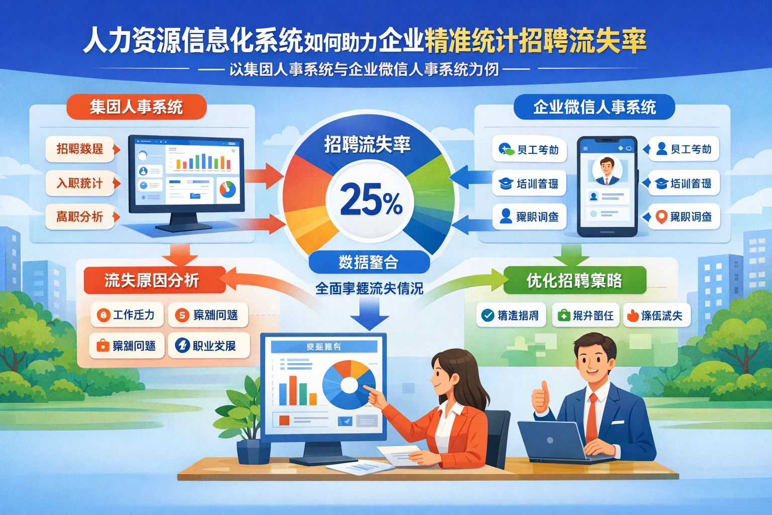 人力资源信息化系统如何助力企业精准统计招聘流失率——以集团人事系统与企业微信人事系统为例