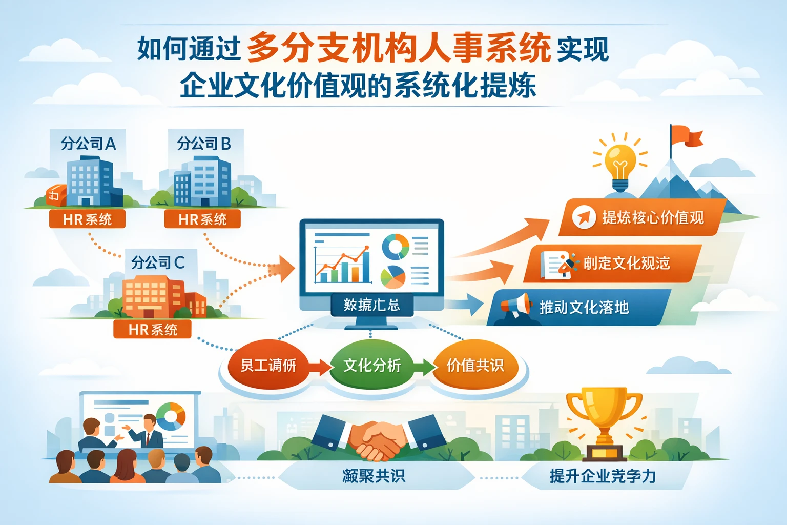 如何通过多分支机构人事系统实现企业文化价值观的系统化提炼