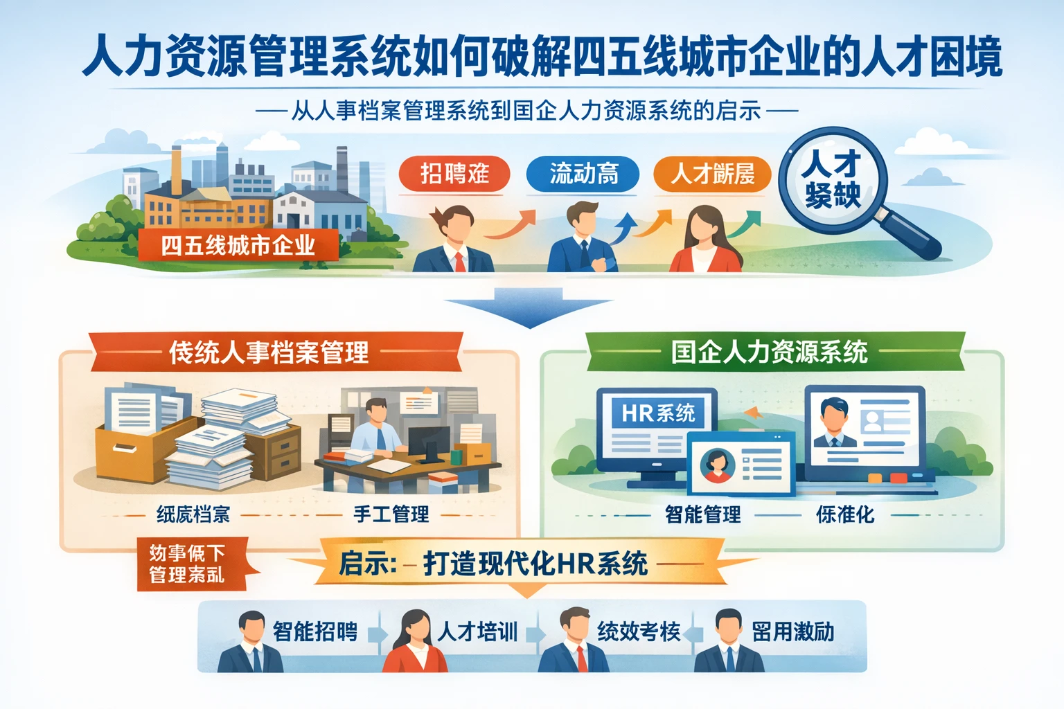 人力资源管理系统如何破解四五线城市企业的人才困境——从人事档案管理系统到国企人力资源系统的启示