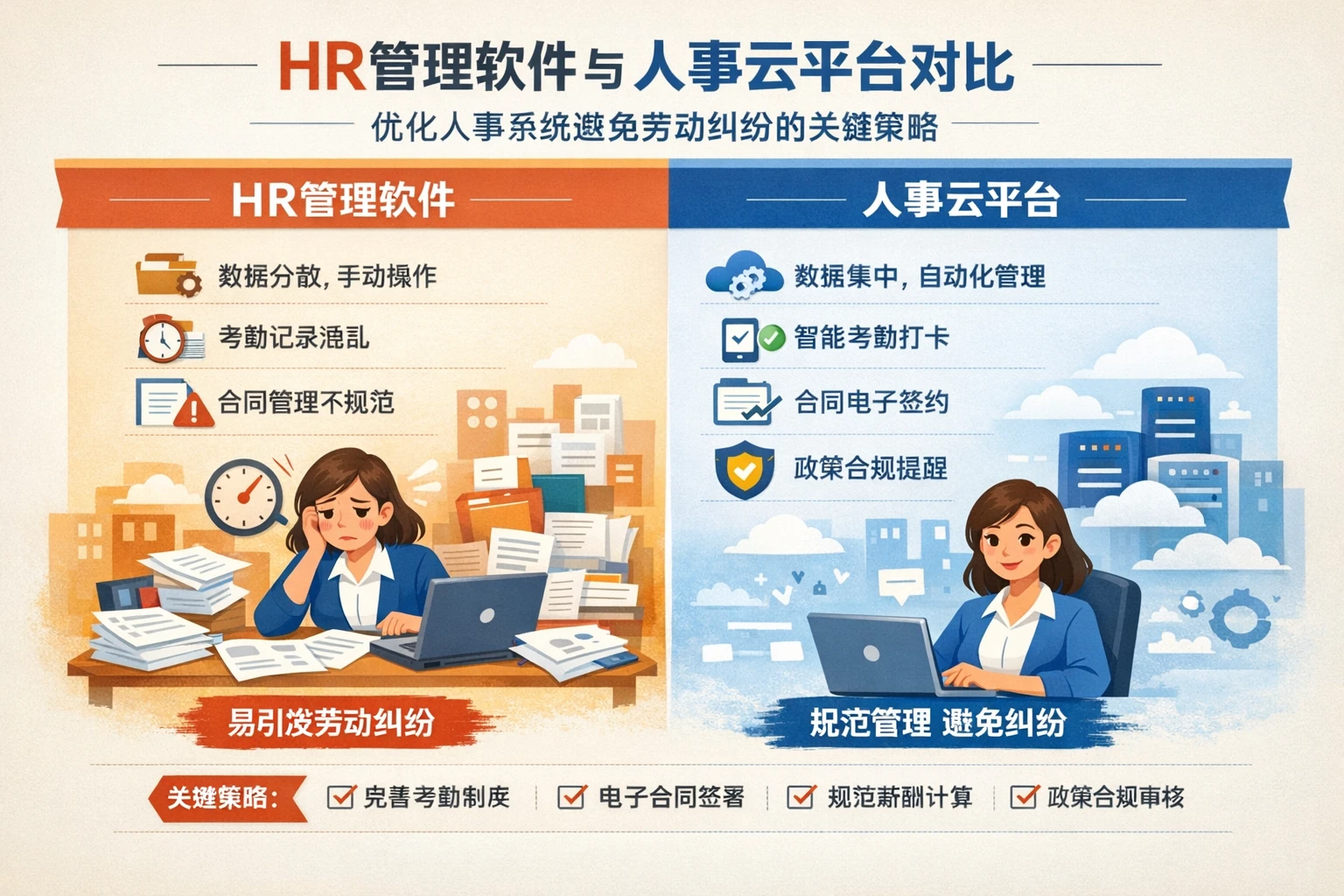 HR管理软件与人事云平台对比：优化人事系统避免劳动纠纷的关键策略