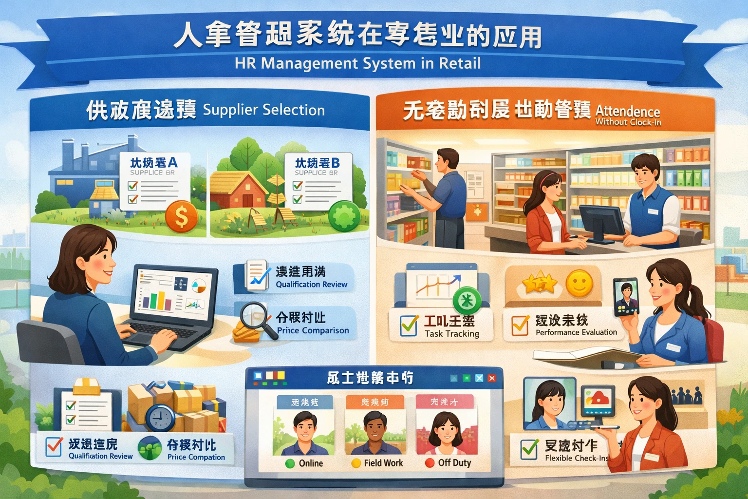 人事管理系统在零售业的应用:供应商选择与无考勤制度的出勤管理