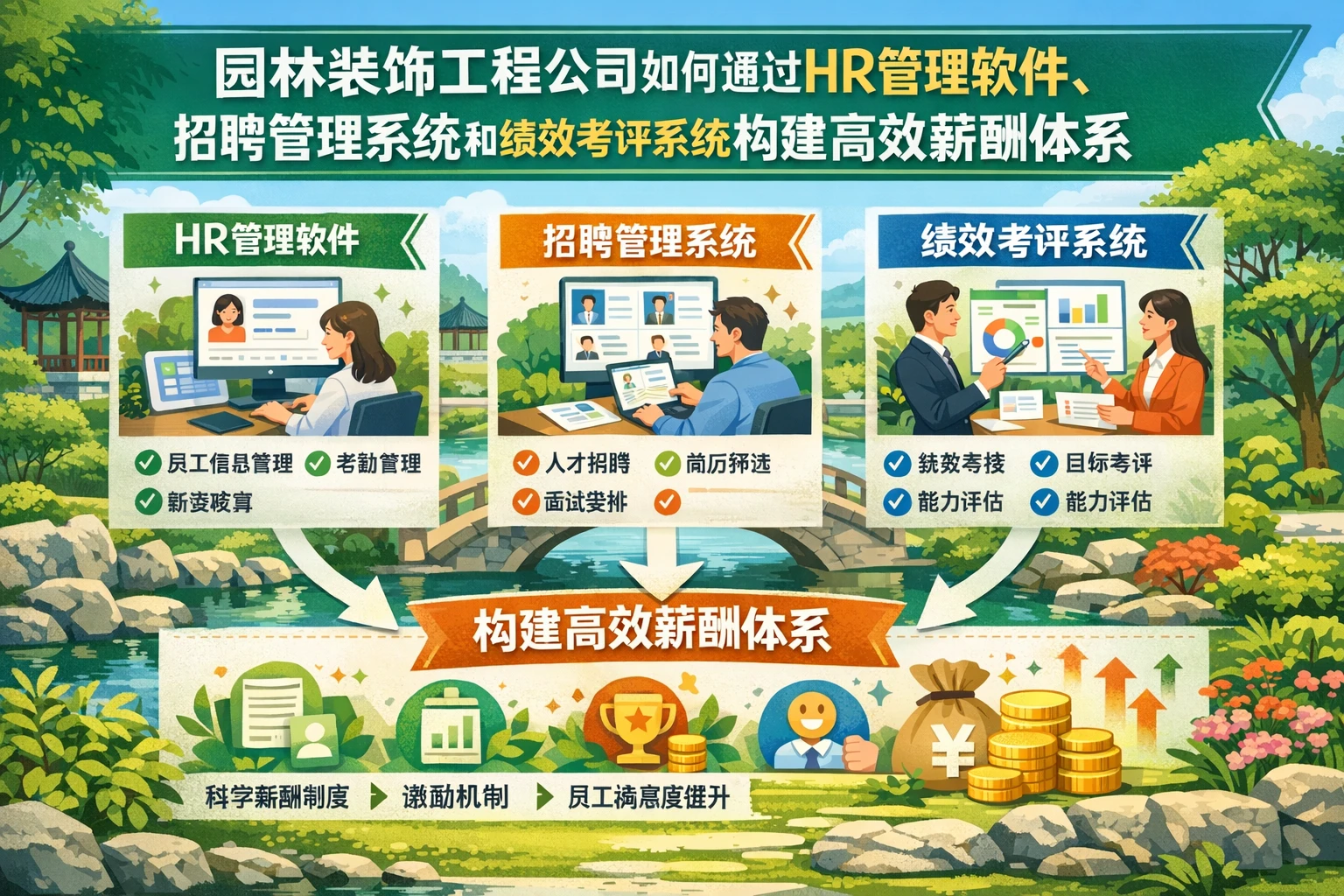 园林装饰工程公司如何通过HR管理软件、招聘管理系统和绩效考评系统构建高效薪酬体系