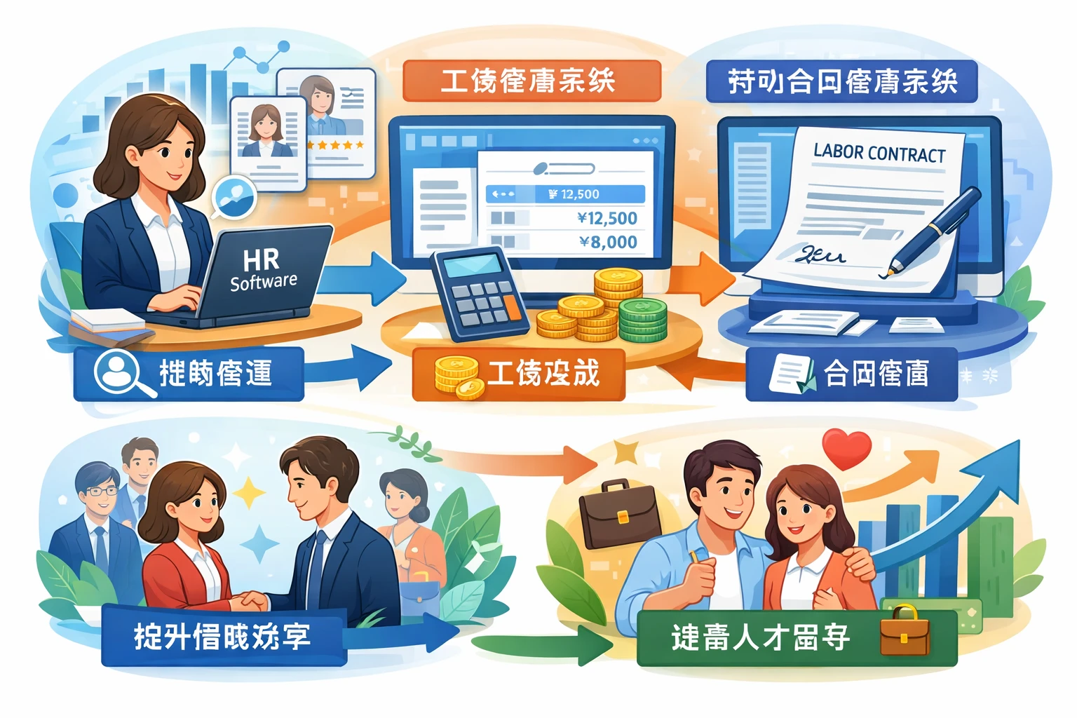 优化HR管理软件、工资管理系统与劳动合同管理系统，提升招聘效率与人才留存
