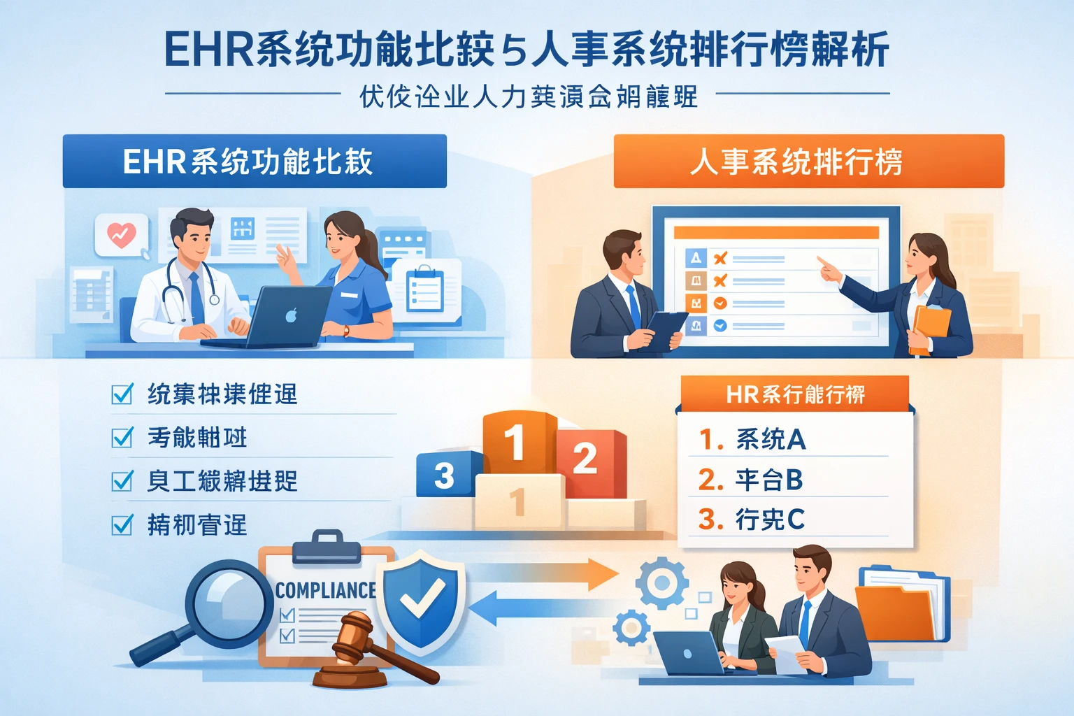 EHR系统功能比较与人事系统排行榜解析：优化企业人力资源合规管理