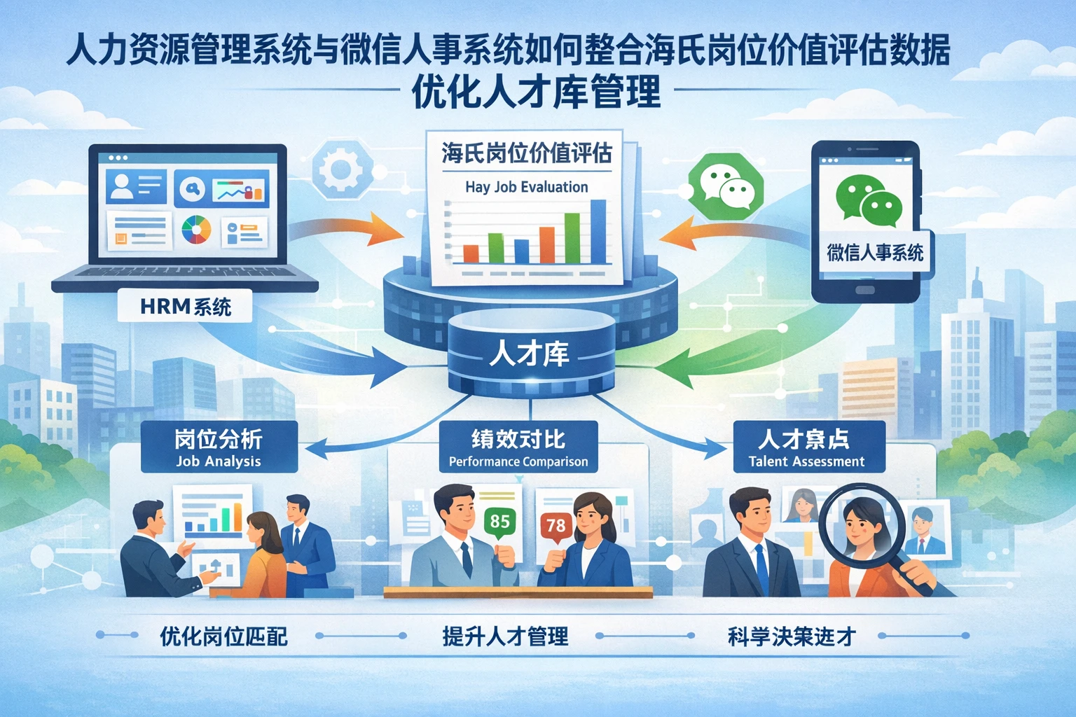 人力资源管理系统与微信人事系统如何整合海氏岗位价值评估数据优化人才库管理