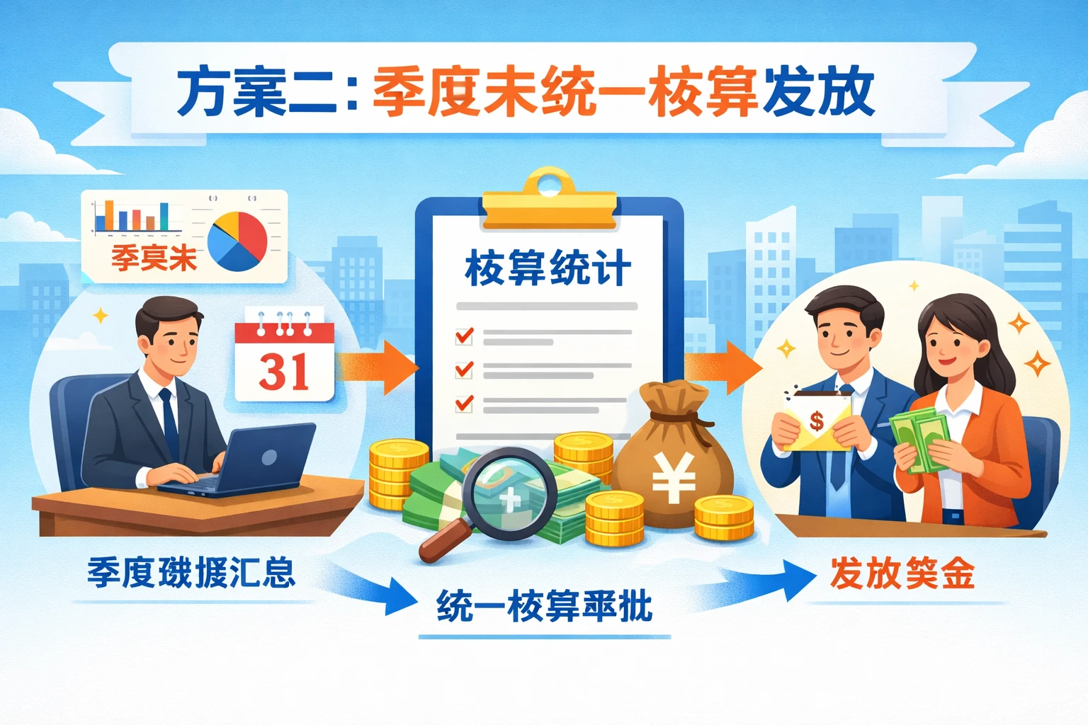 方案二：季度末统一核算发放
