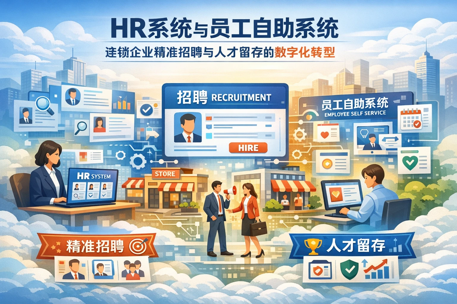 HR系统与员工自助系统：连锁企业精准招聘与人才留存的数字化转型