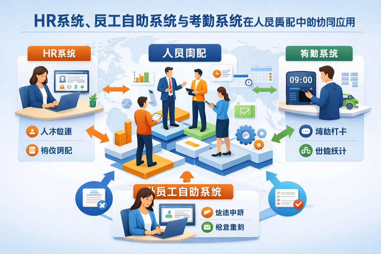 HR系统、员工自助系统与考勤系统在人员调配中的协同应用