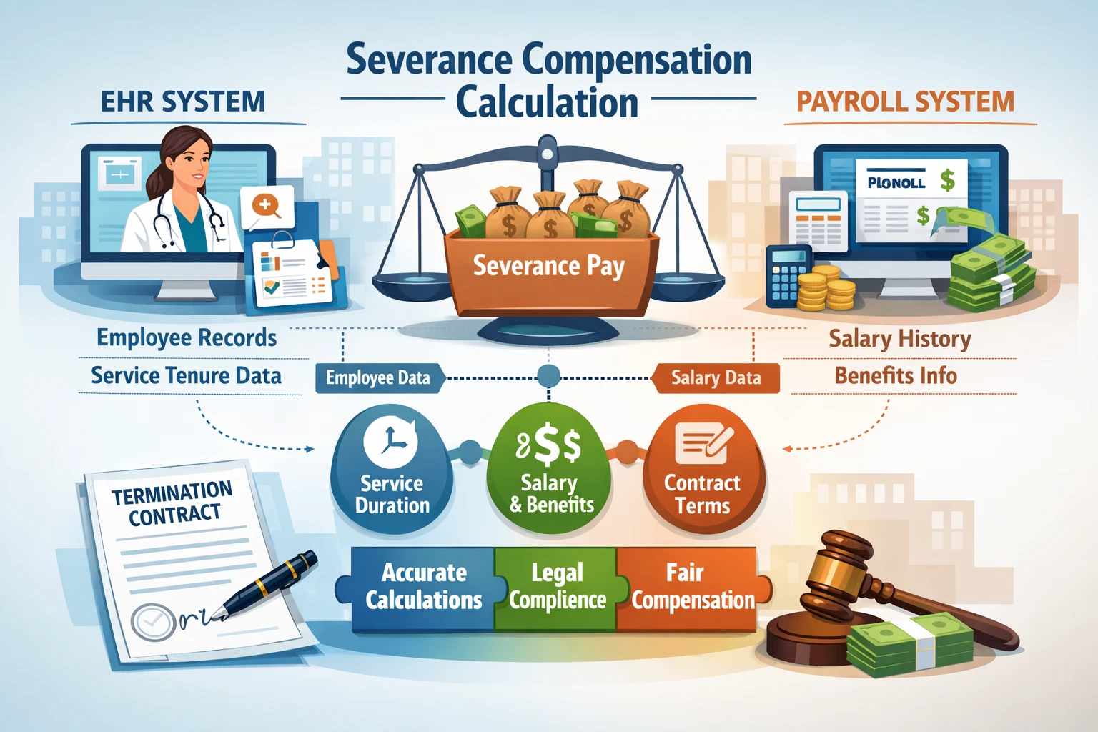 EHR系统与工资管理系统在合同终止解除赔偿金计算中的关键作用