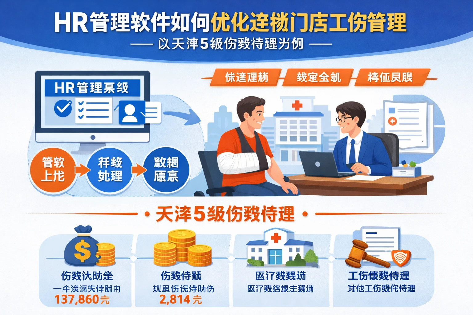 HR管理软件如何优化连锁门店工伤管理——以天津5级伤残待遇为例