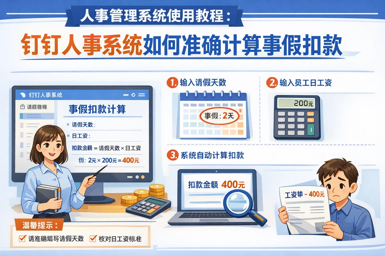人事管理系统使用教程：钉钉人事系统如何准确计算事假扣款