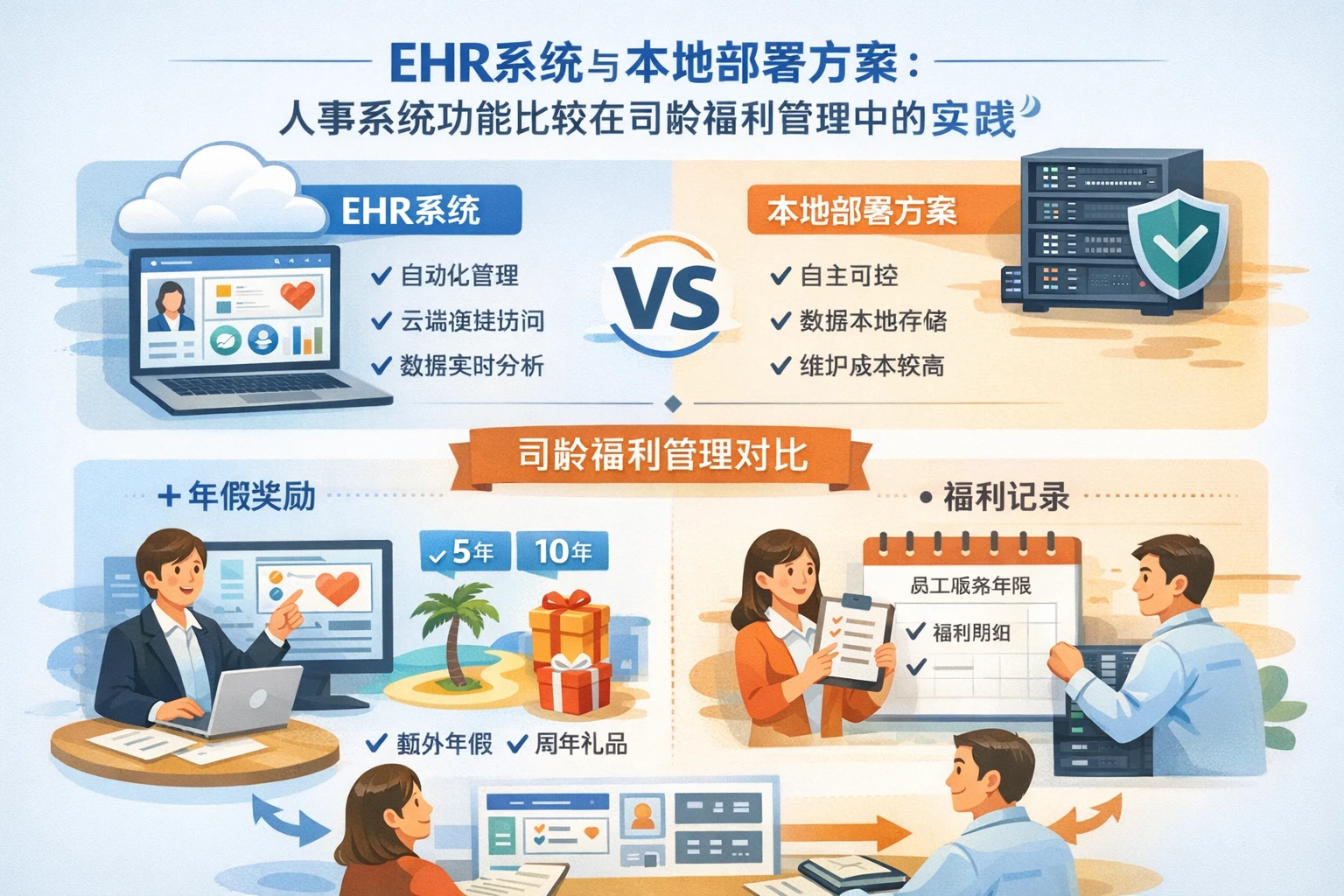 EHR系统与本地部署方案：人事系统功能比较在司龄福利管理中的实践