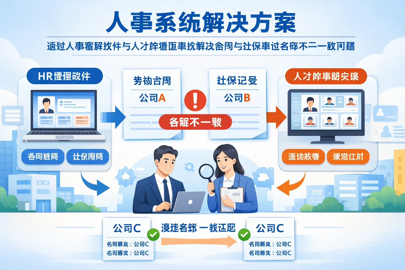 人事系统解决方案：通过人事管理软件与人才库管理系统解决合同与社保单位名称不一致问题