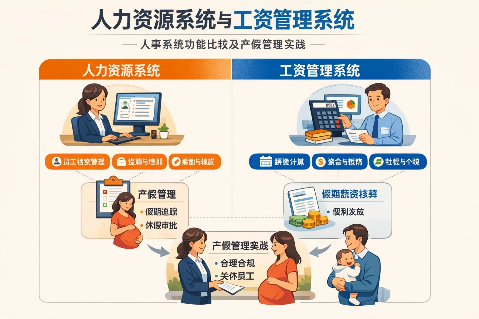 人力资源系统与工资管理系统：人事系统功能比较及产假管理实践