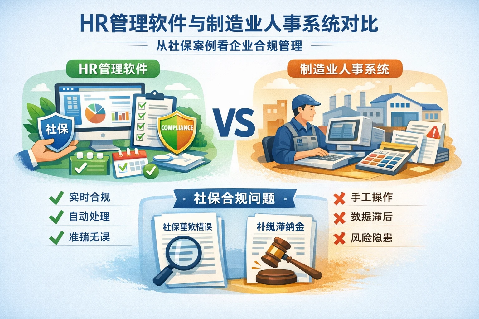 HR管理软件与制造业人事系统对比:从社保案例看企业合规管理