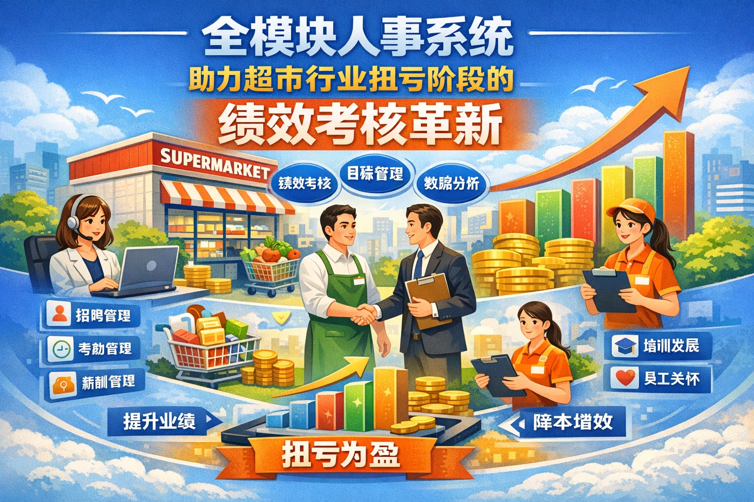 全模块人事系统助力超市行业扭亏阶段的绩效考核革新