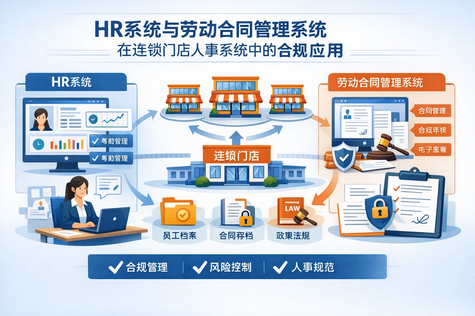 HR系统与劳动合同管理系统在连锁门店人事系统中的合规应用